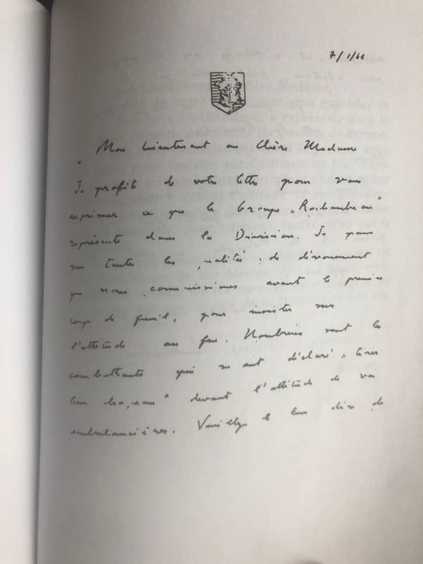 Première page manuscrite de la lettre du général Leclerc, avec les armoiries en tête.
